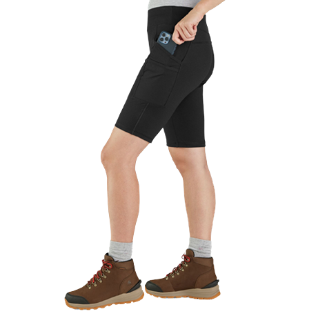 Black fitted utility shorts for women with stretch fabric and convenient side pockets for essentials storage