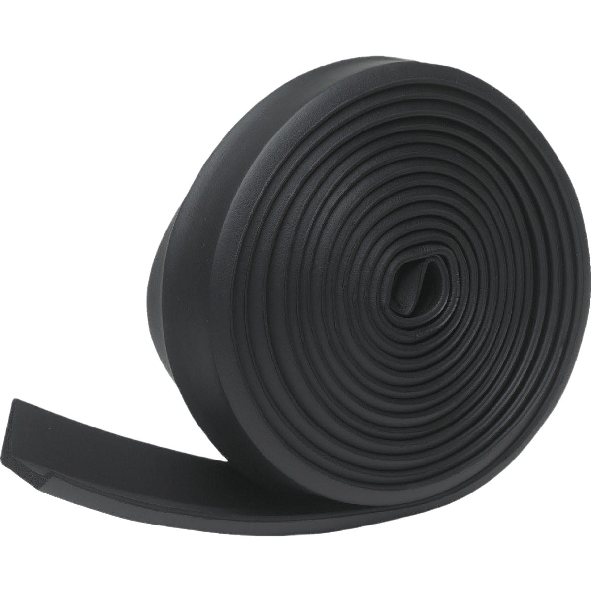 Roll of black rubber weatherstrip for garage doors providing sealing and protection in hardware and home improvement tools collection