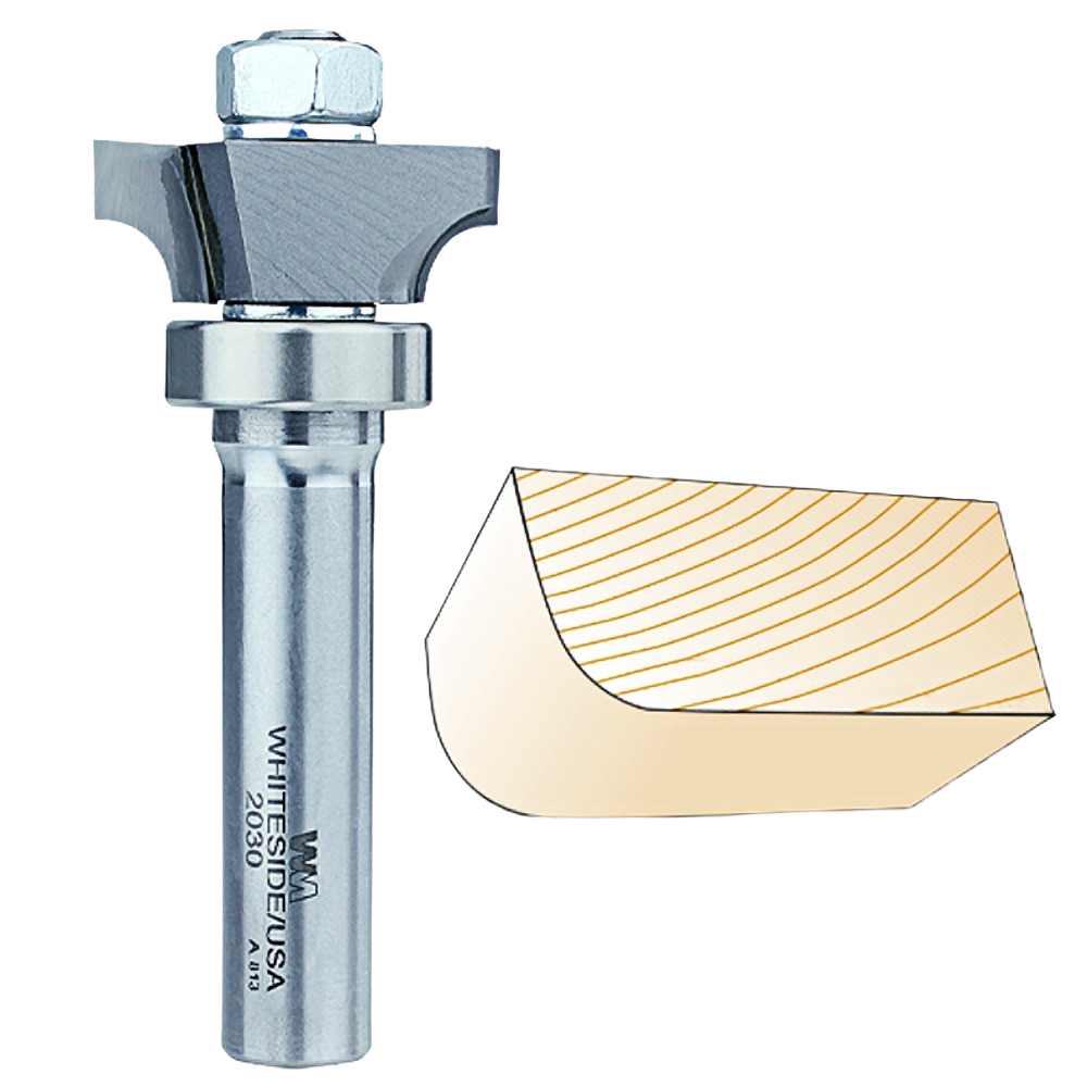 Carbide-tipped rounding under bit with bearing for smooth edge rounding in tool accessories and power tool drill bits collections