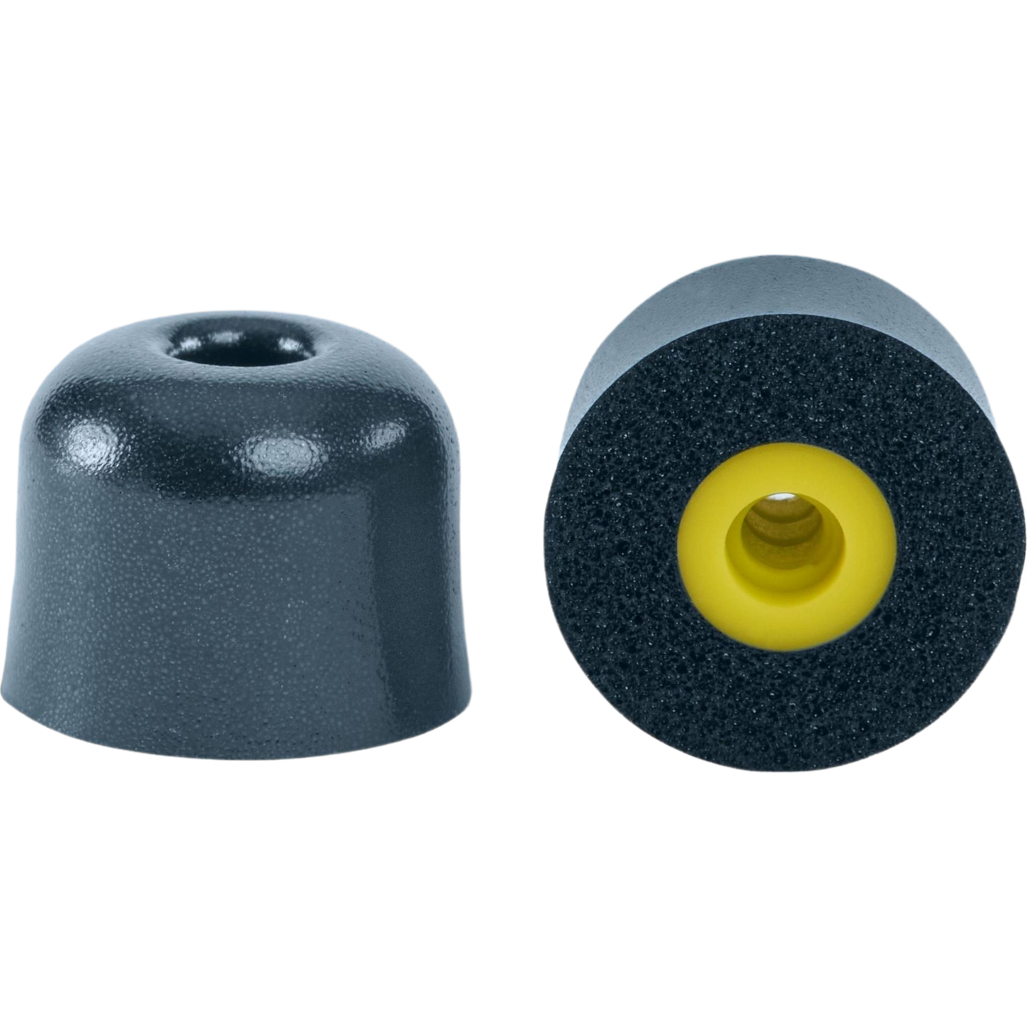 Pair of small black and yellow Bluetooth earplugs for hearing protection in safety and tool accessories collections