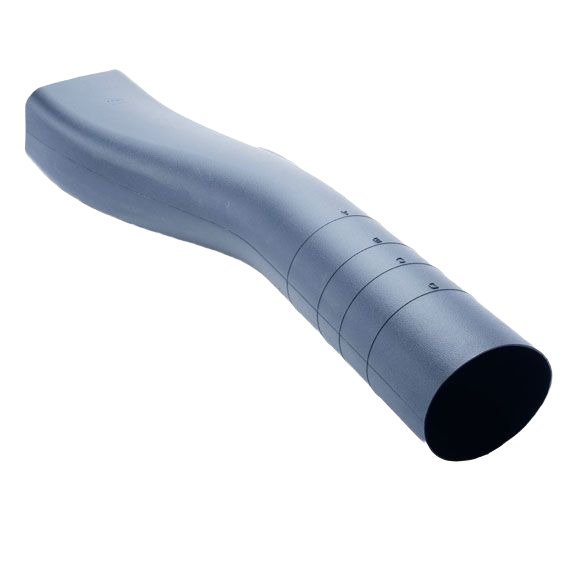 Curved gray plastic chute attachment for John Deere material collection systems in parts and accessories collection