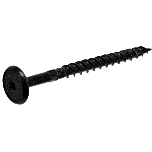Black structural screw with star drive and deep coarse threads for heavy-duty wood fasteners in hardware and building materials collections