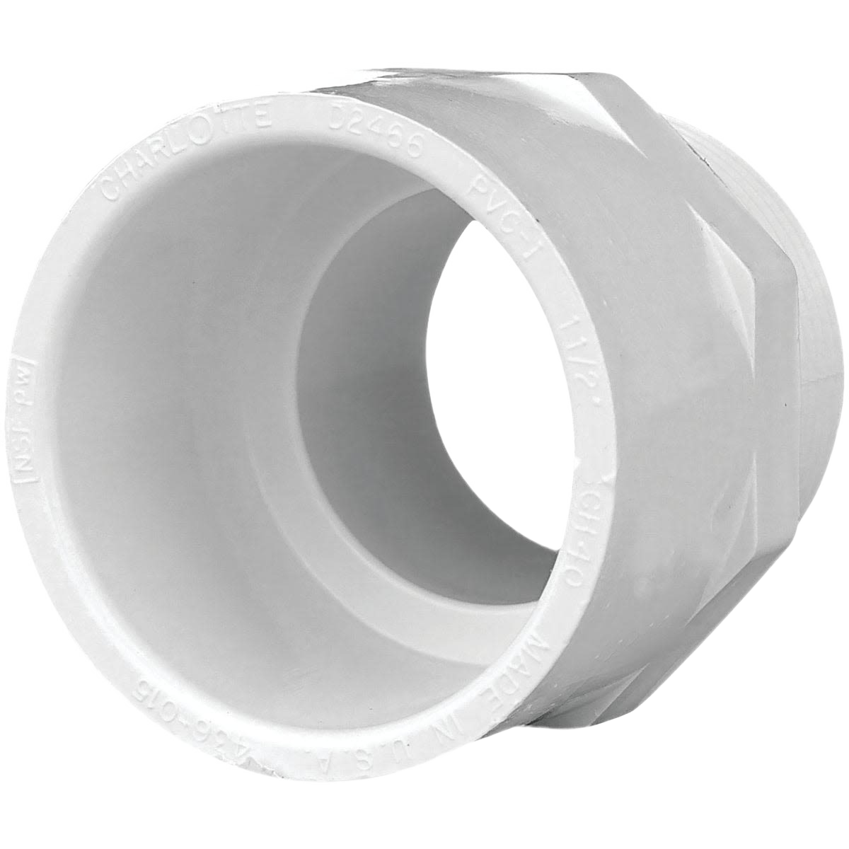White reducing PVC adapter with threaded fitting for plumbing and pipes in home improvement under $50 collections