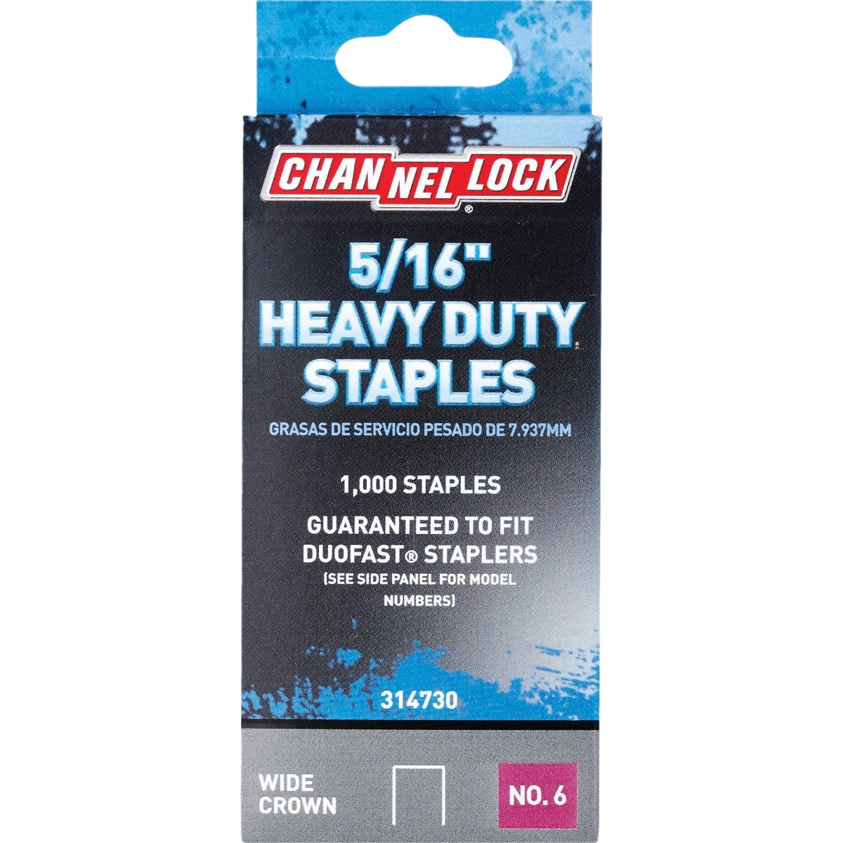 Box of 5/16-inch heavy-duty wide crown staples compatible with Duofast staplers for hardware and home improvement use