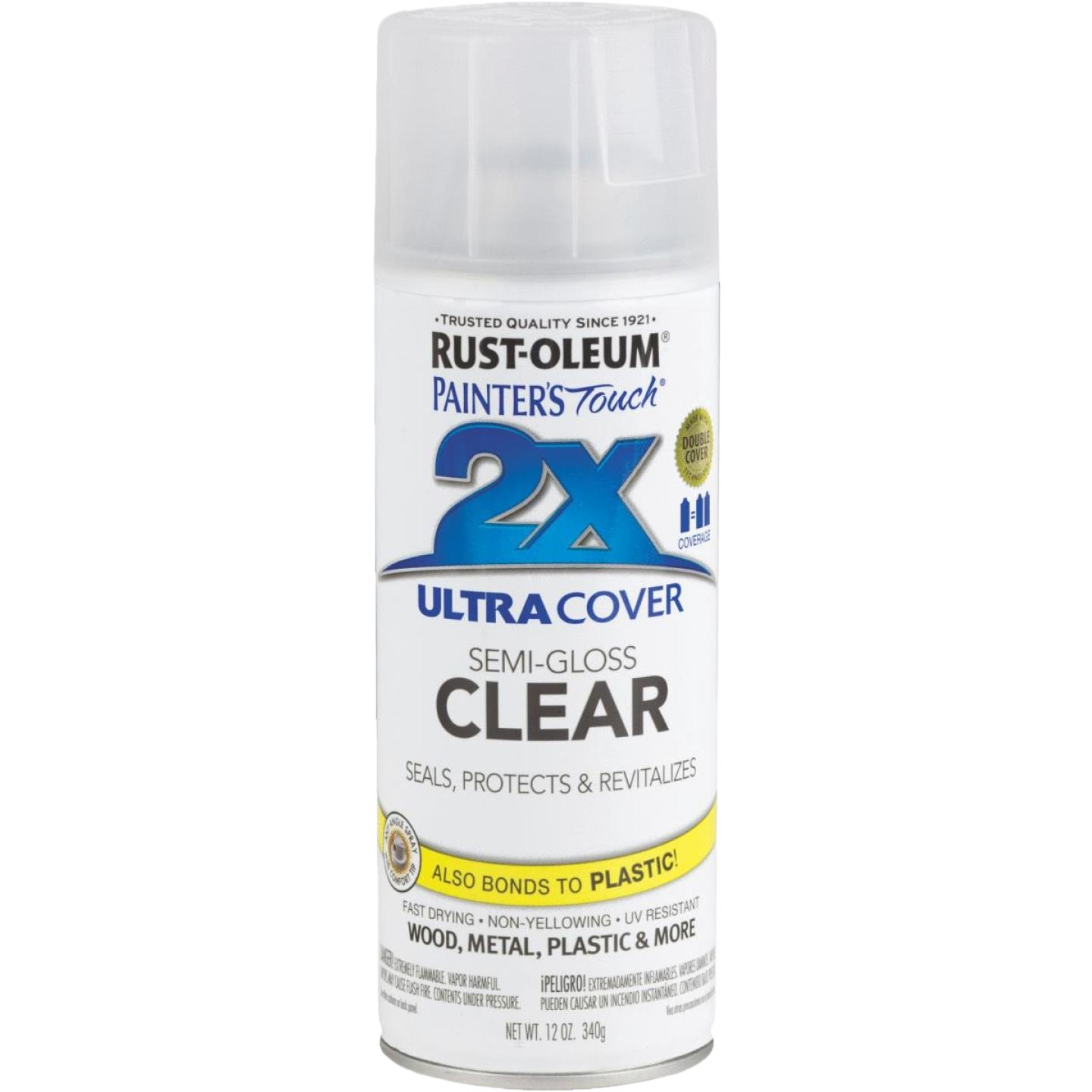 Clear semi-gloss spray paint and primer in 12 oz. can for home improvement and Rust Oleum spray paint collections under $50
