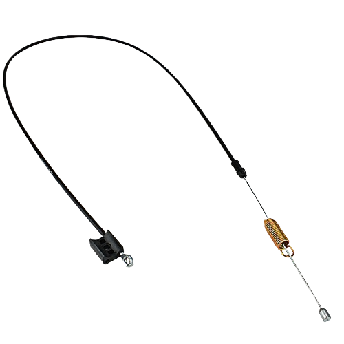 Black traction control cable with metal springs and mounting bracket for outdoor equipment repair and maintenance tasks