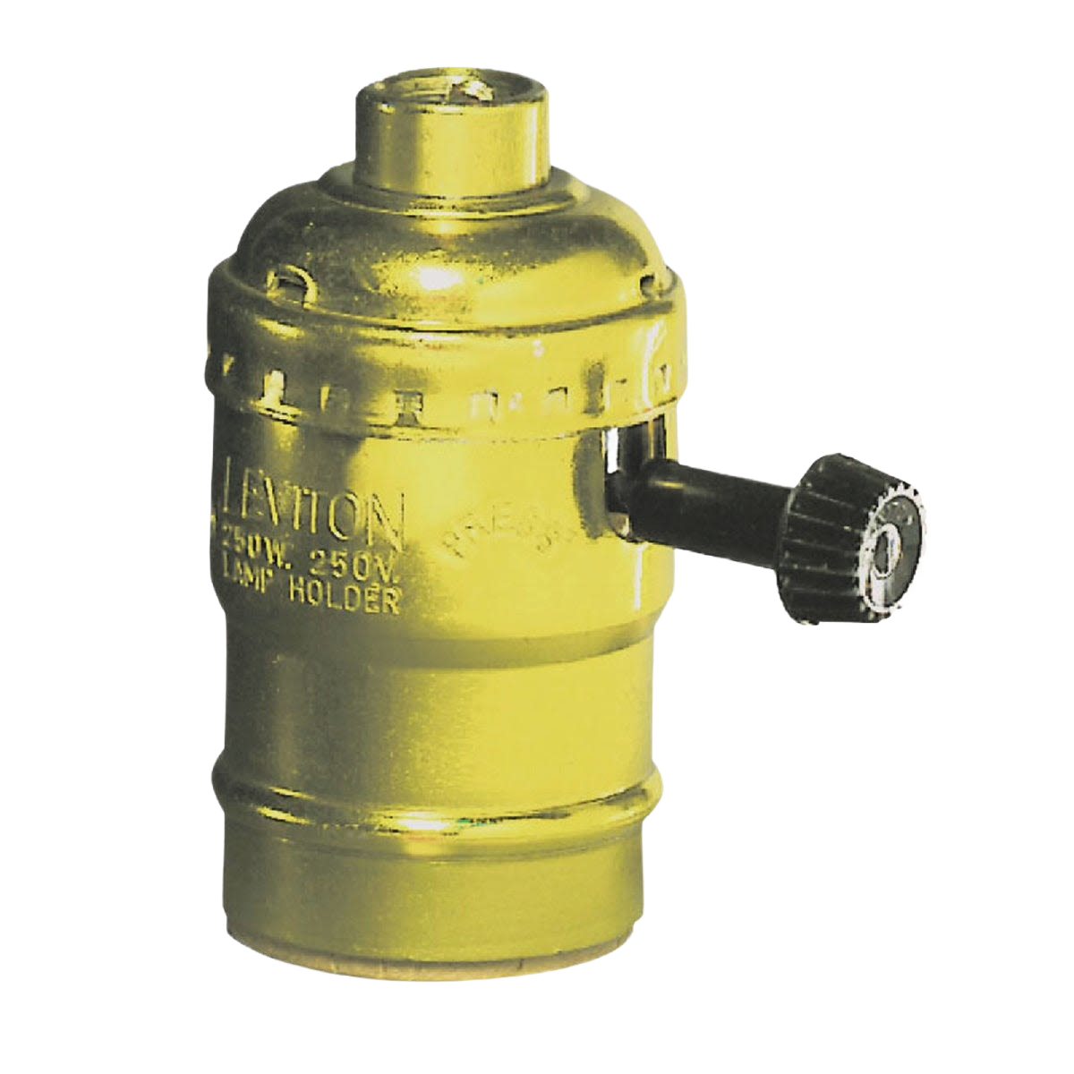 Polished gilt lamp socket with a turn-knob switch for medium base bulbs, suitable for home improvement use