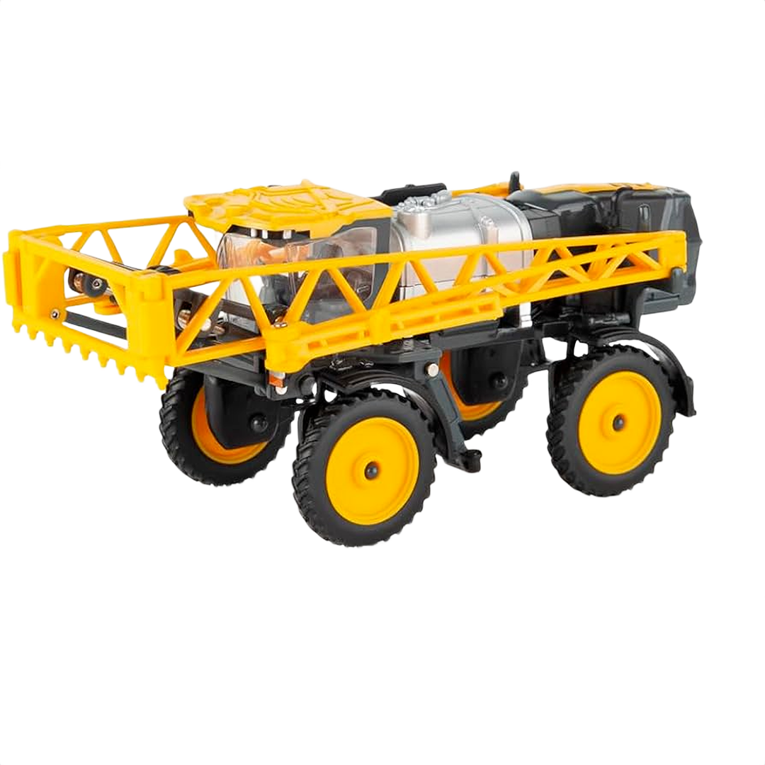 Yellow and black agricultural sprayer model with large wheels and extended boom for farm and home improvement use