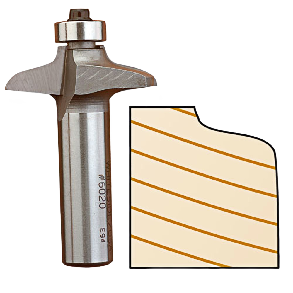 Whiteside front face door edge bit with bearing and sample cut piece for woodworking tool accessories and home improvement