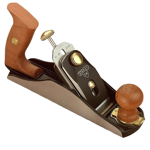 Wood and metal smoothing plane with brass adjustment knob designed for precision woodworking in home improvement projects