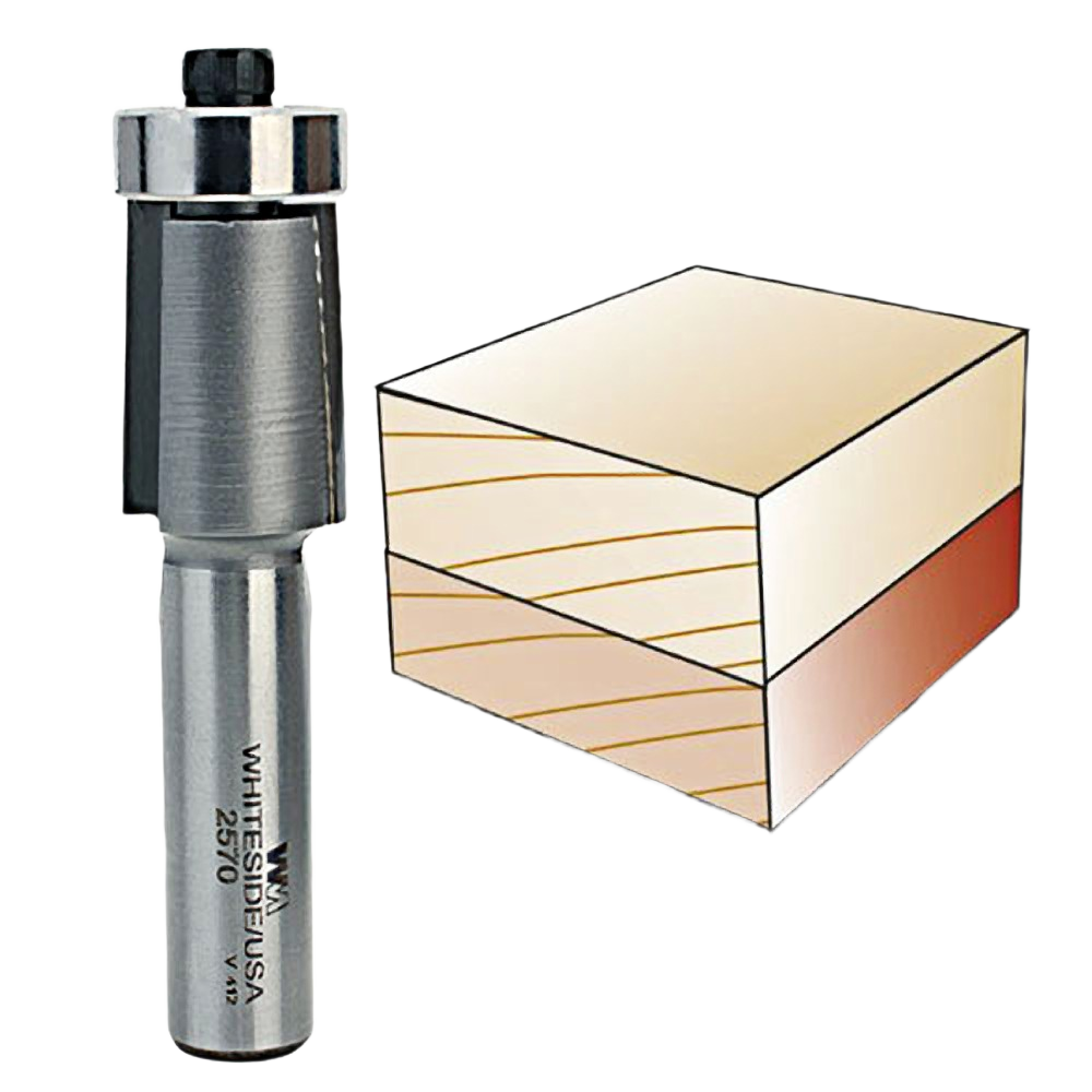 Whiteside downshear router bit with bearing for precise flush trimming in tool accessories and power tool collections