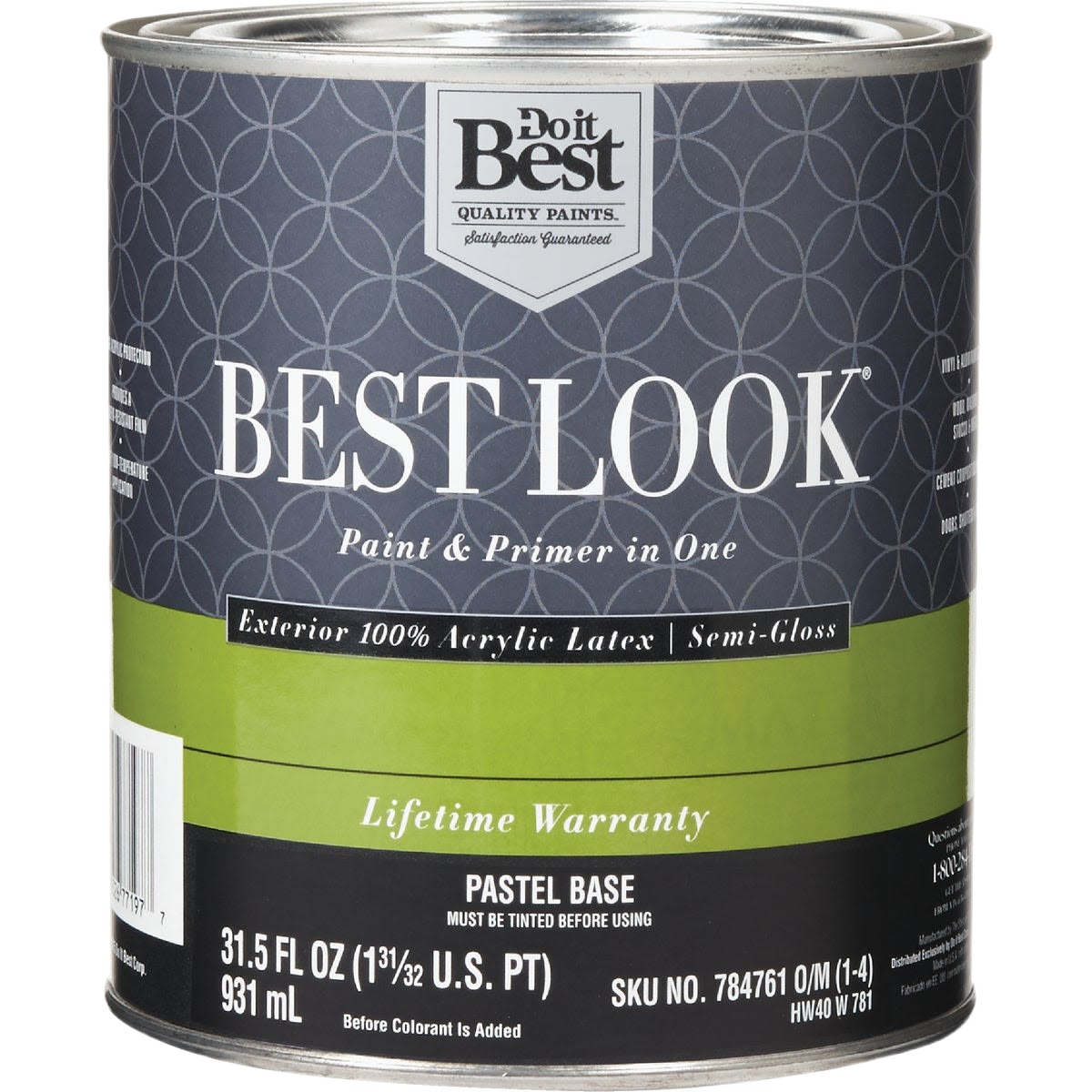 1-quart can of pastel base exterior latex semi-gloss paint with primer in one for home improvement projects