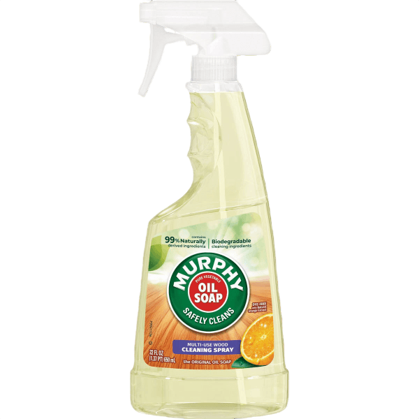Spray bottle of Murphy oil soap wood cleaner with natural citrus oil for cleaning wood surfaces under $50 collections