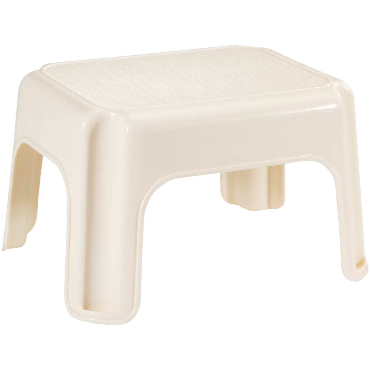 Compact beige plastic step stool with textured top surface for added grip and stability in home improvement tasks