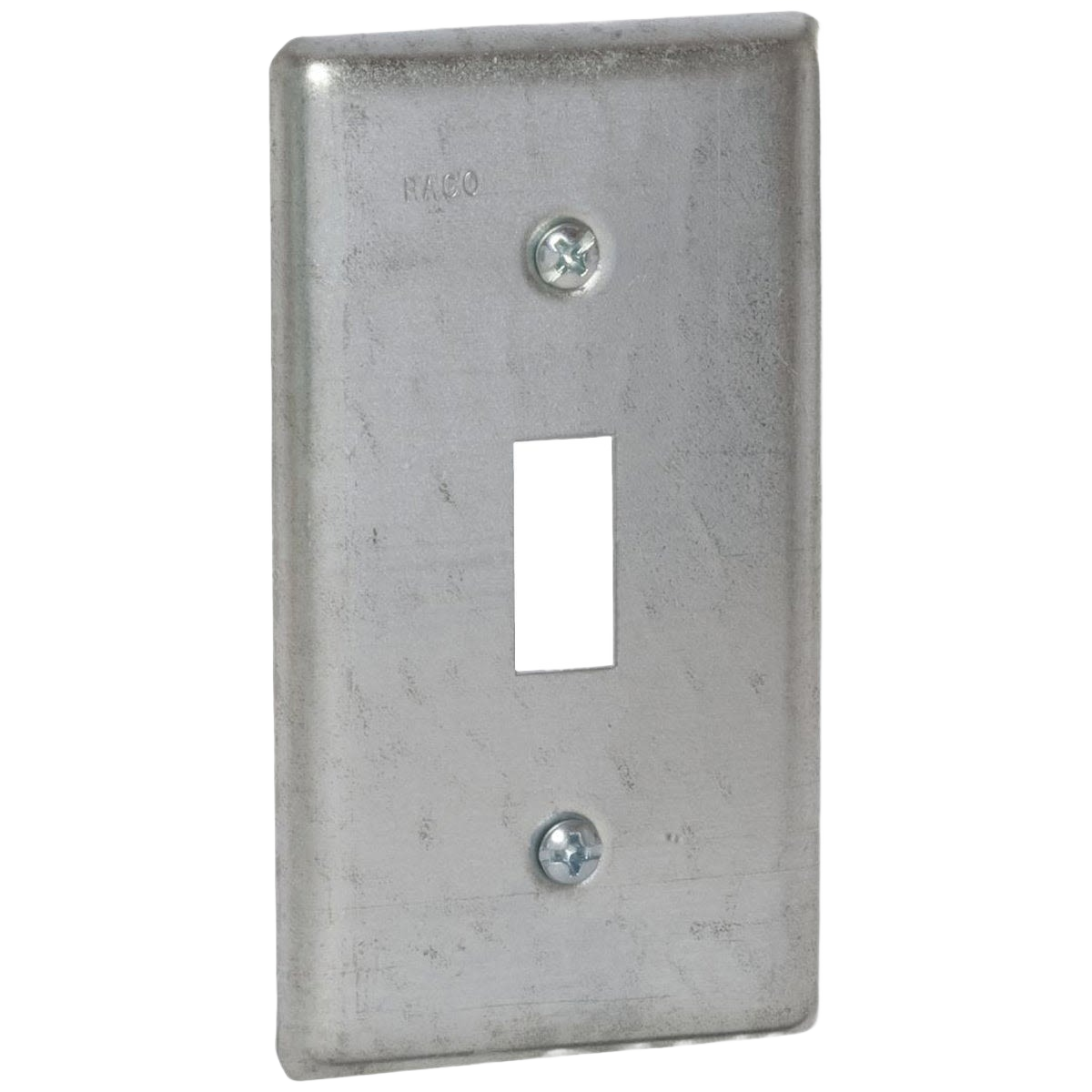 Metal toggle switch cover plate with two mounting screws for electrical box protection in home improvement projects