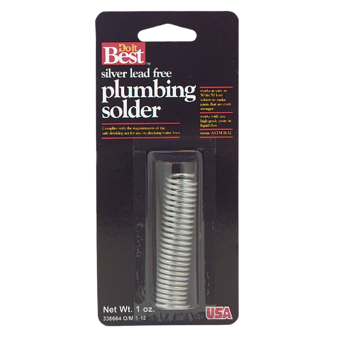 Packaging of silver lead-free plumbing solder coil for safe use in drinking water supply repairs and home improvement