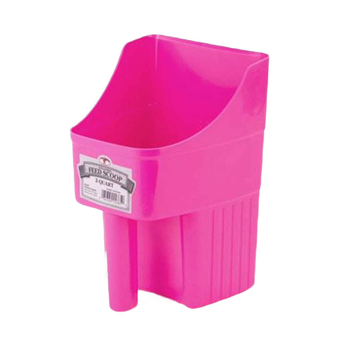 Bright pink enclosed feed scoop with 3-quart capacity for farm animal and livestock supplies use