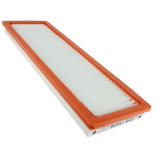 Rectangular pleated cab air filter with orange gasket sealing for John Deere parts and lubricants collection