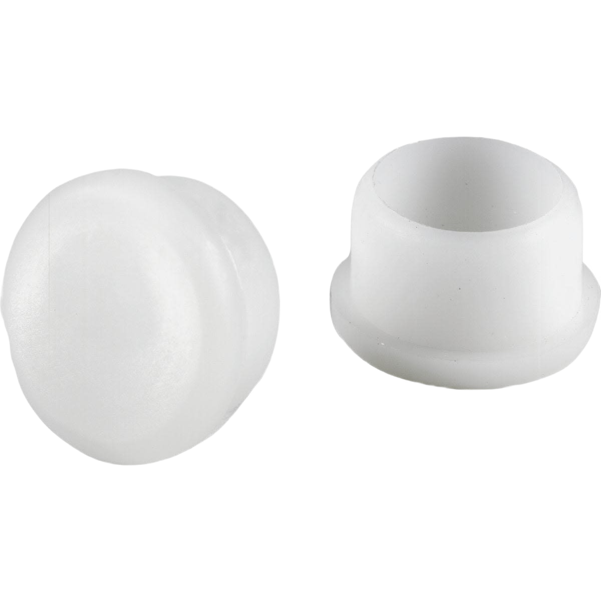 White round plastic caps designed to protect and cover patio furniture legs for home improvement tasks