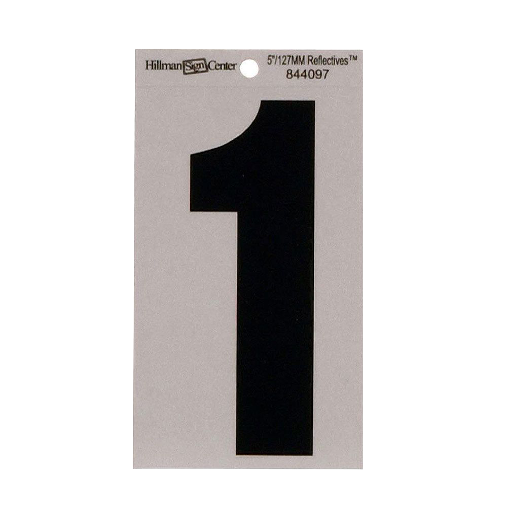 Hillman 5-In. Black & Silver Reflective Adhesive House Number 1