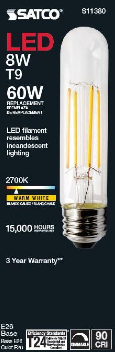 Clear T9 LED filament bulb with warm white 2700K light and medium E26 base for energy-efficient home lighting under $50 collection
