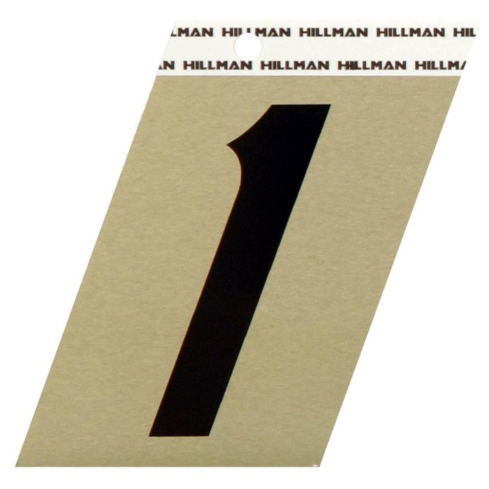 Black adhesive house number 1 with gold backing for easy installation in home improvement and signage projects