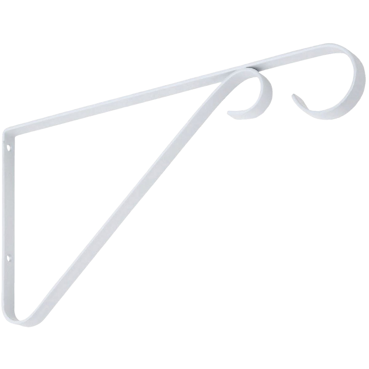 White steel wall bracket with decorative scroll design for shelving and storage organization tools under $50 collection