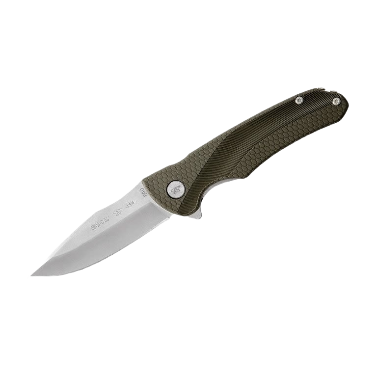 Slim green-handled folding knife with satin-finished drop-point blade for woodworking and cutting tools under $100 collection