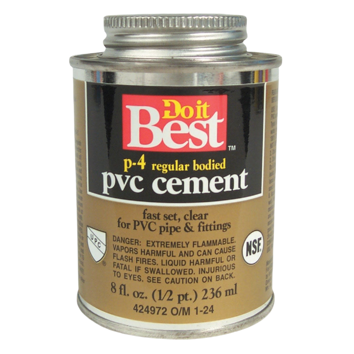 Metal can of clear regular bodied PVC cement for plumbing pipe fittings in pipe cement and cleaners collection under $50