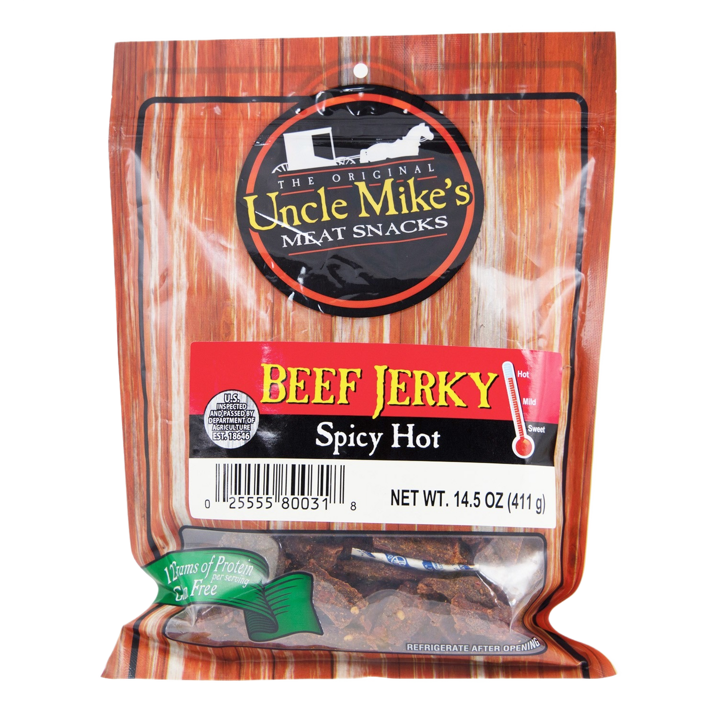 Resealable bag of Uncle Mike's spicy hot beef jerky in Chips & Snacks and Food & Beverage collections under $50