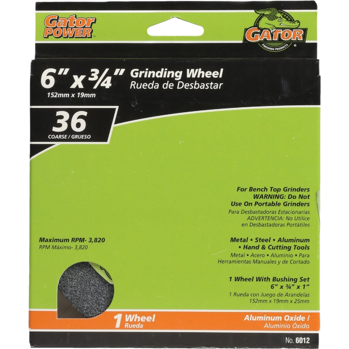 Coarse 36 grit bench grinding wheel with aluminum oxide for metal and steel tools in home improvement tasks
