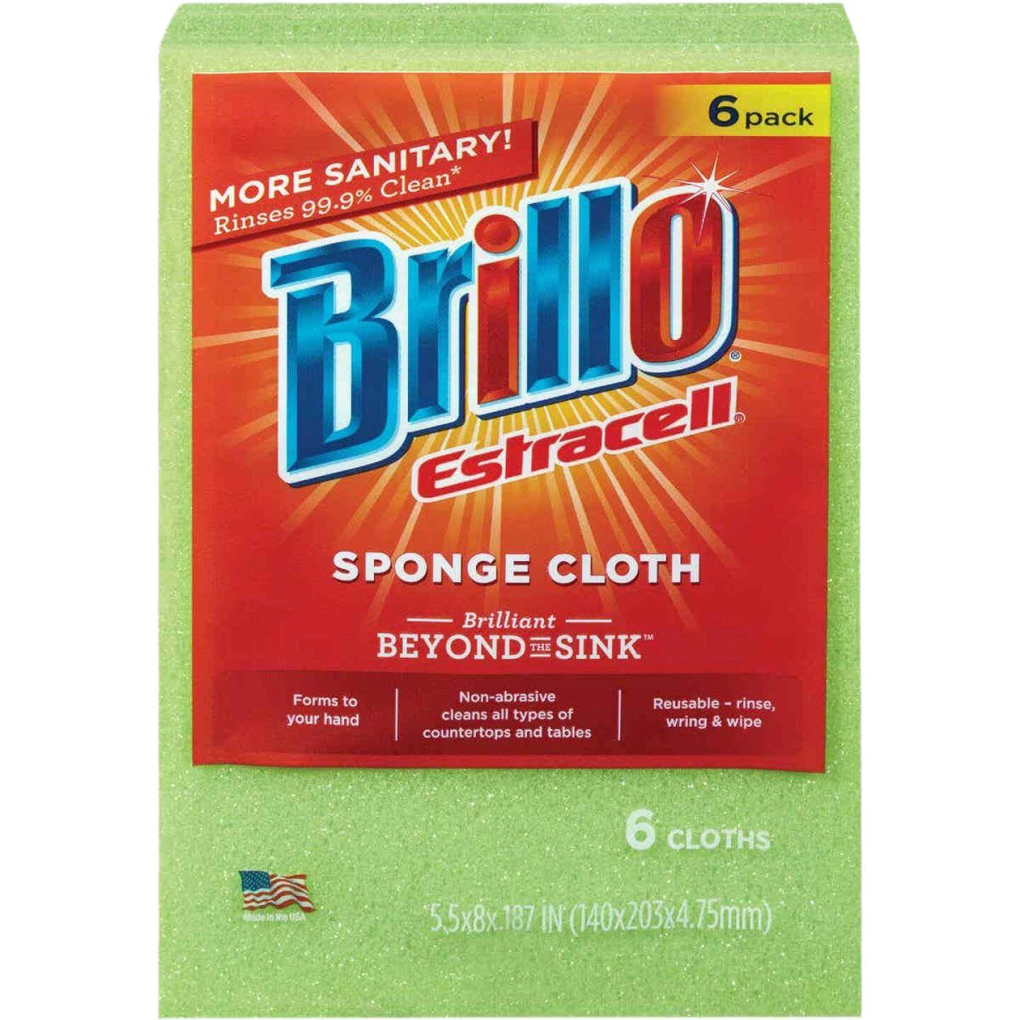 Six-pack of green Brillo sponge cloths for versatile cleaning on countertops and surfaces under $50