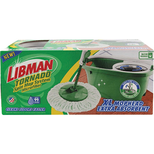 Libman Tornado Spin Mop System with extra absorbent XL microfiber mop head for efficient floor cleaning in cleaning tools collection