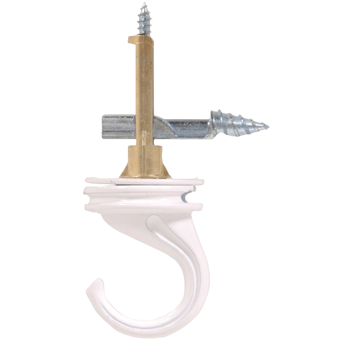 White ceiling hook hanger with steel anchor and swivel screw for secure mounting in Hardware and Fasteners collections under $50
