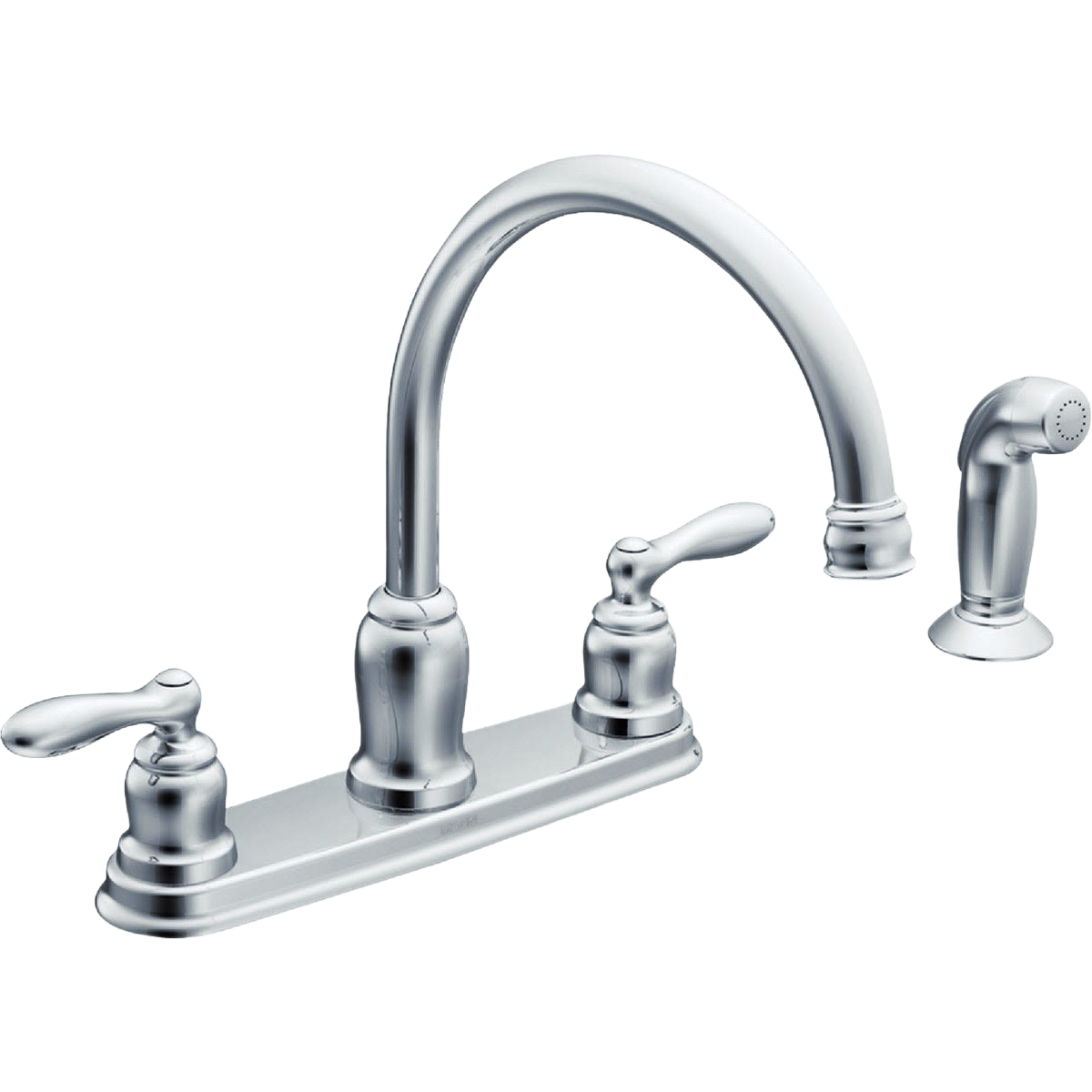 Chrome two-handle kitchen faucet with high-arc spout and side sprayer for Faucets and Kitchenware collections under $100