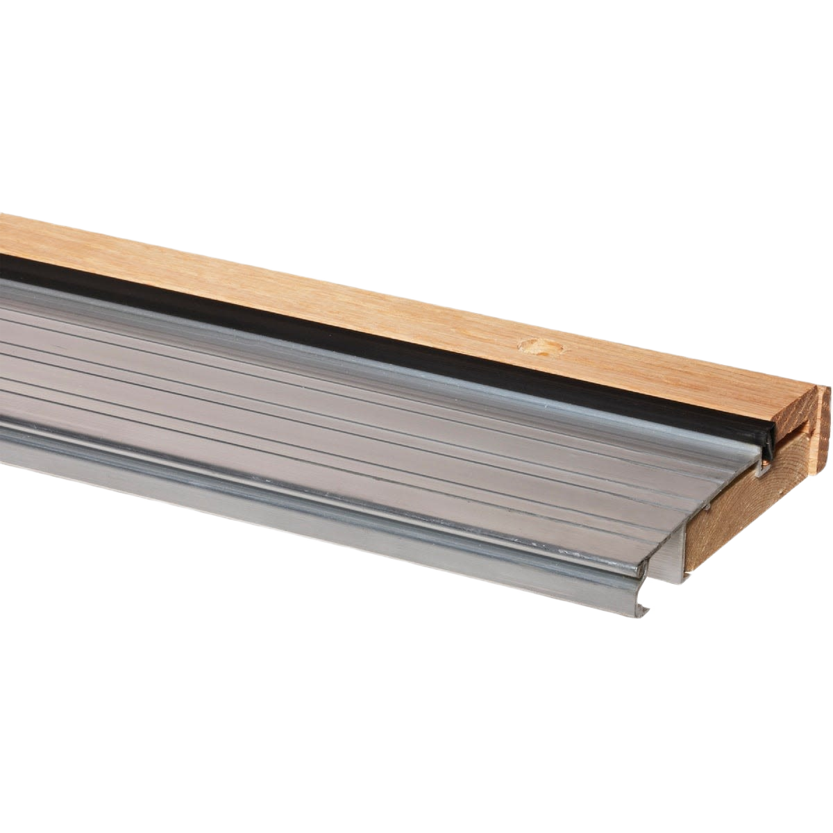 Adjustable hardwood sill with silver aluminum threshold for sealing door gaps in Hardware and Home Improvement collections