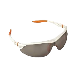Two-tone sport glasses with silver mirrored lenses and white frame featuring orange accents for outdoor protection