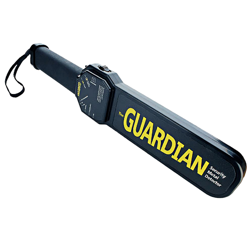 Hand-held security wand metal detector in black with yellow branding, designed for electrical hand tools and measuring tools collections
