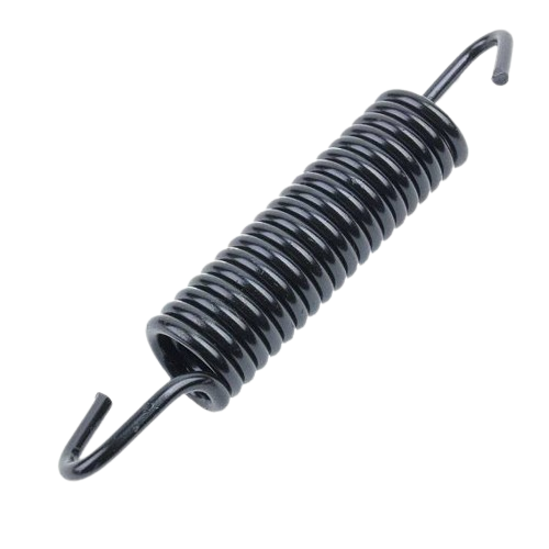 Black coated metal tension spring with hooks for durable replacement in John Deere parts and hardware collections