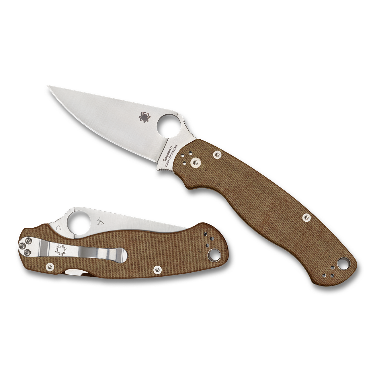 Folding pocket knife with brown micarta handle and CPM CRU-WEAR steel blade for tools and home improvement use