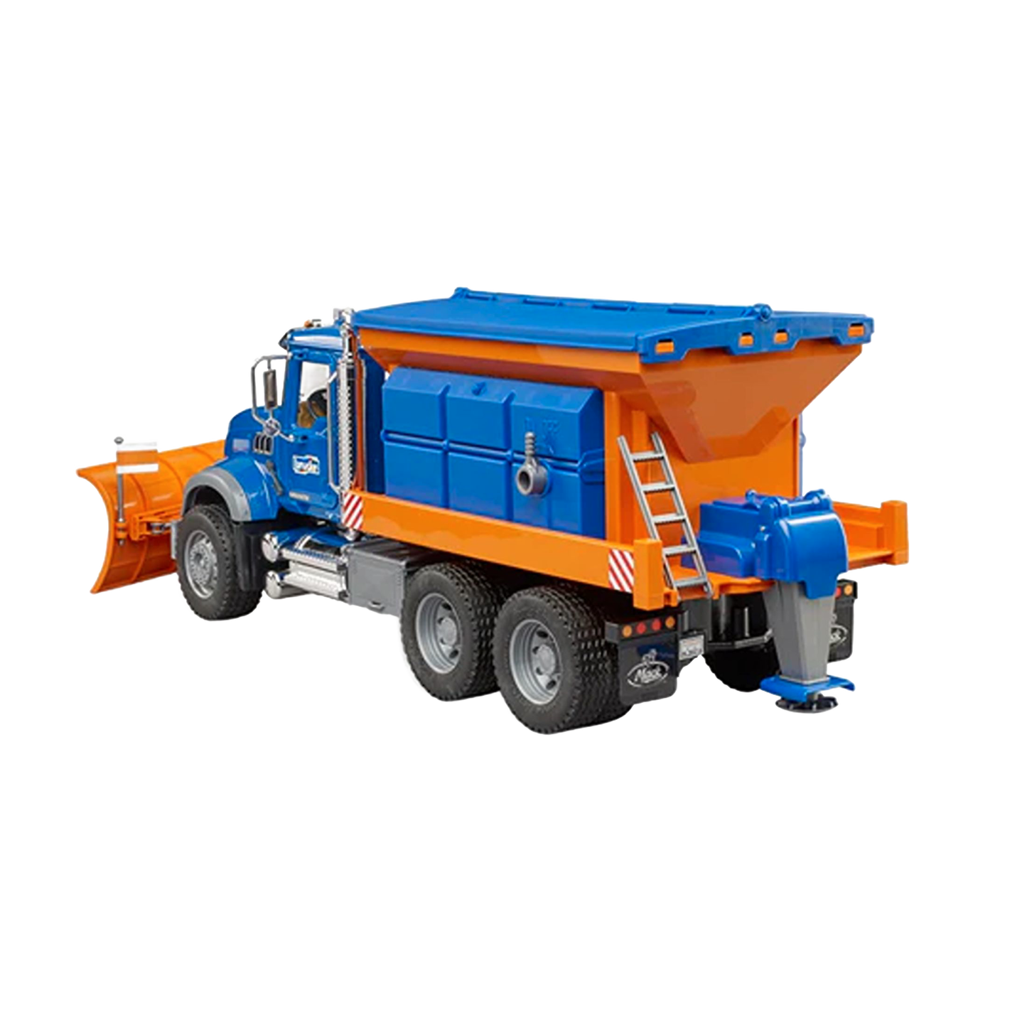 Blue and orange snow plow truck model with adjustable blade and rear salt spreader in Vehicles & Remote Controlled Toys collection