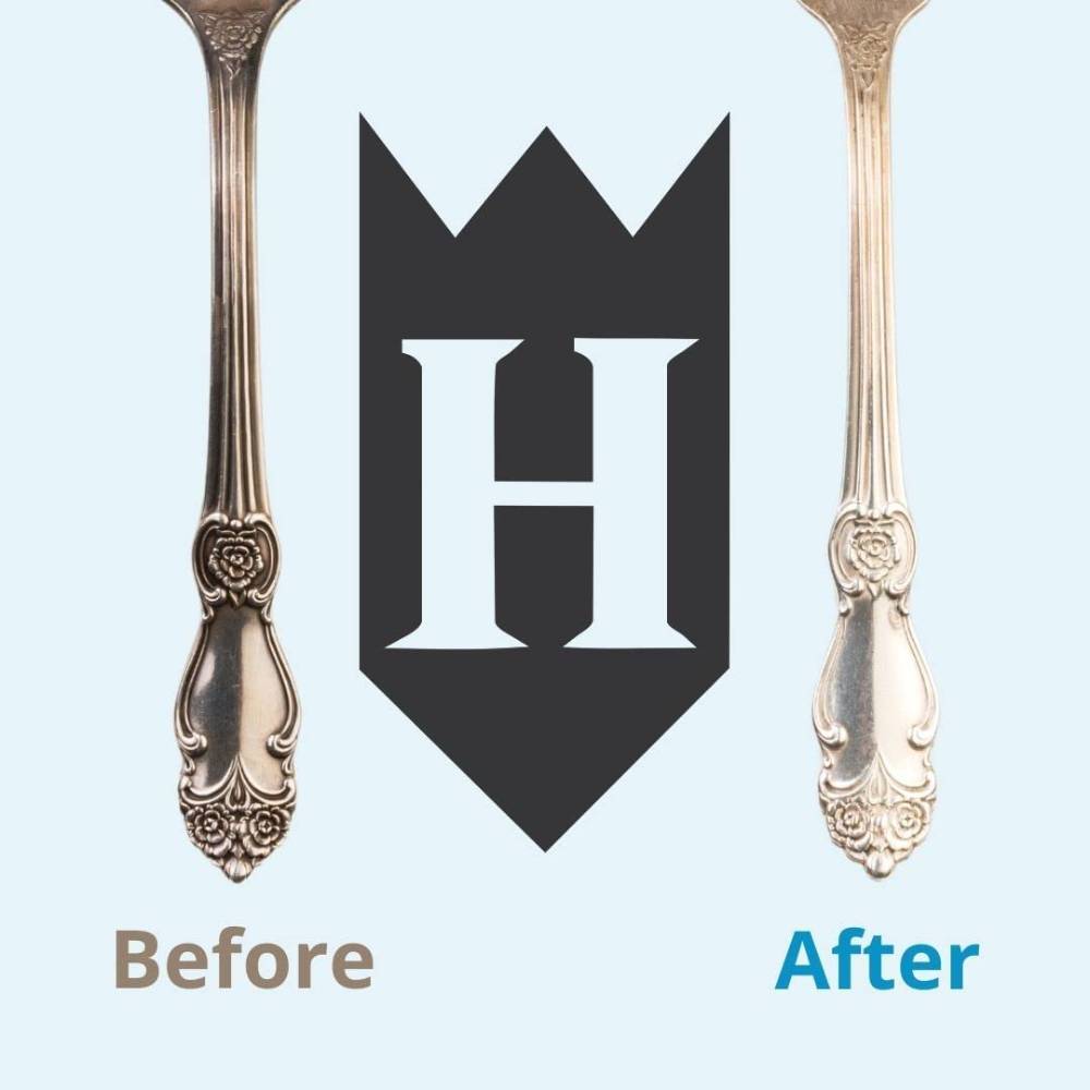 Comparison of tarnished versus polished ornate silverware for cleaning and finishing supplies under $50 collection