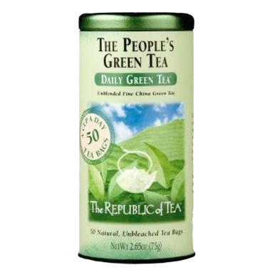 Green tea tin container with 50 natural unbleached tea bags for daily brewing and refreshment