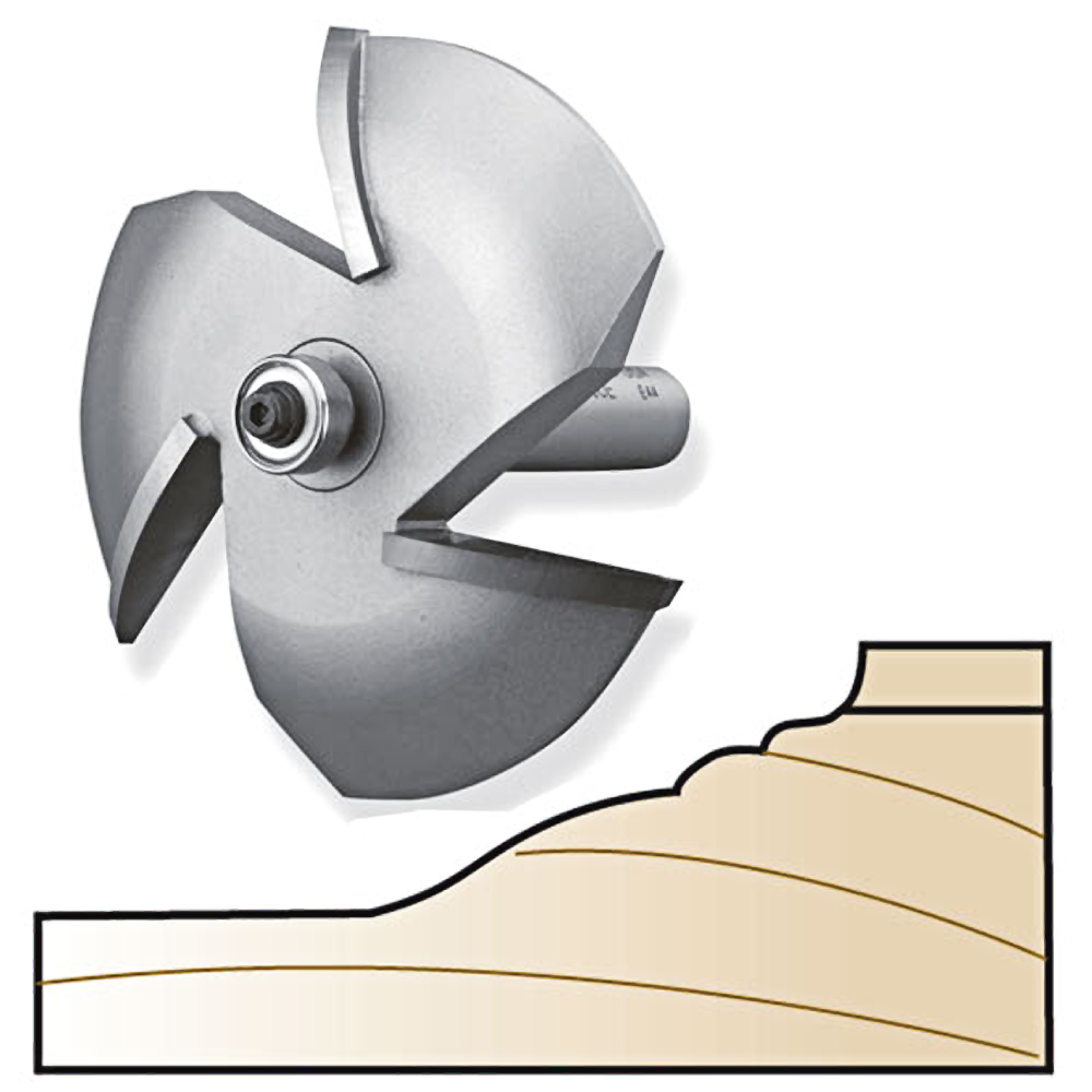 Carbide-tipped 3-wing router bit for raised panel ogee profiles in tool accessories and home improvement collections