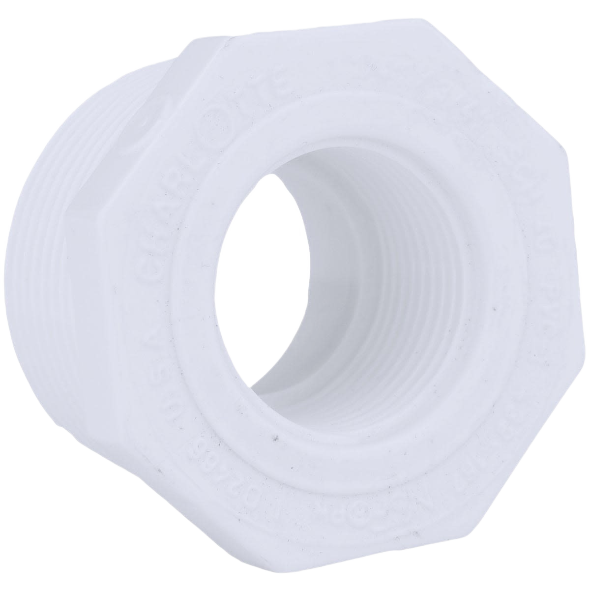 White PVC threaded bushing fitting for cold water pipe connections in Pipes & Fittings under $50 Plumbing collection