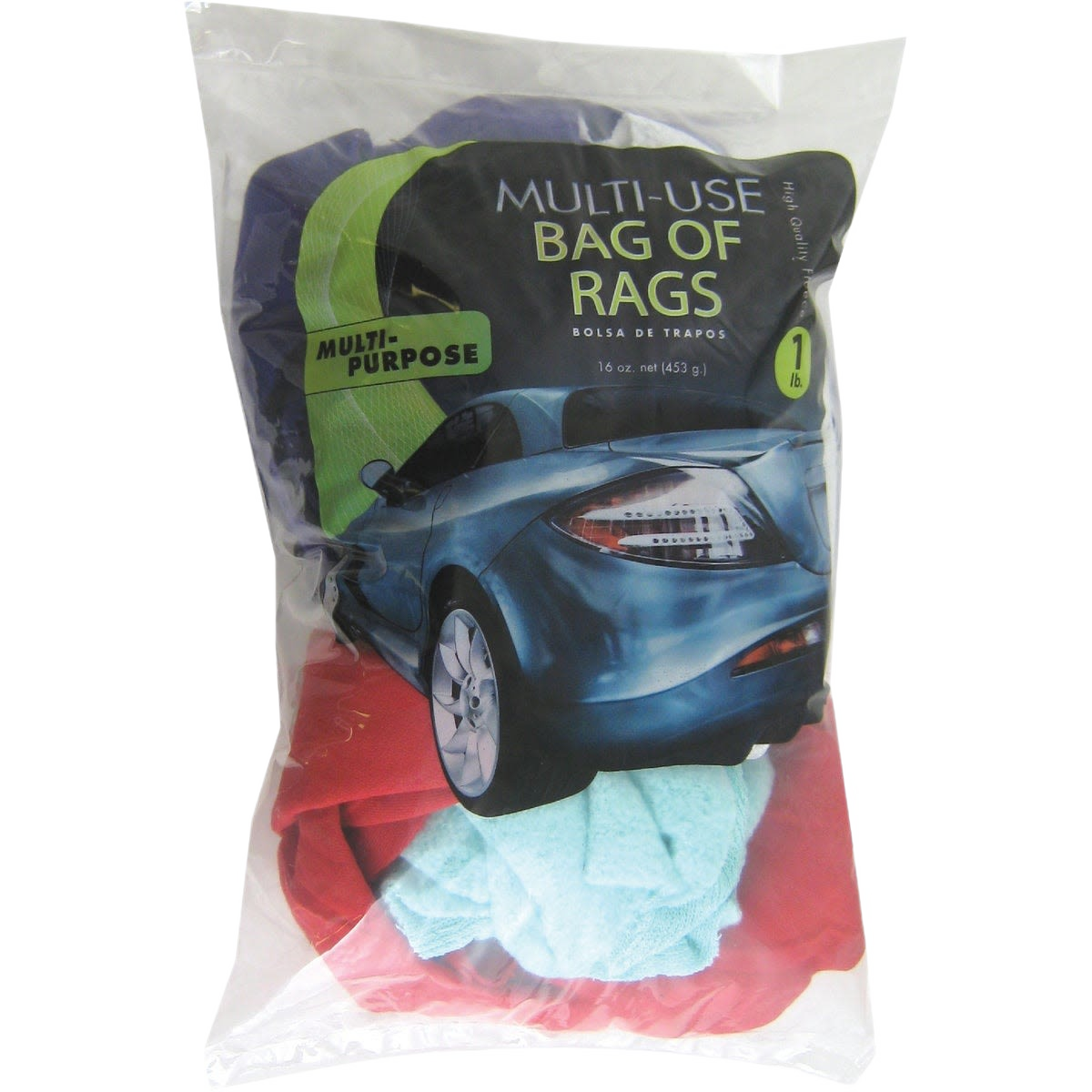 Clear plastic bag containing assorted cleaning rags for automotive and home improvement tasks under $25 collection