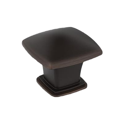 Square oil-rubbed bronze cabinet knob with smooth curved top for furniture hardware and home improvement projects