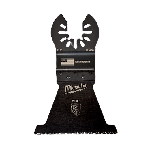 Black oscillating multi-tool blade with fine teeth designed for precise wood cutting in tools and home improvement projects
