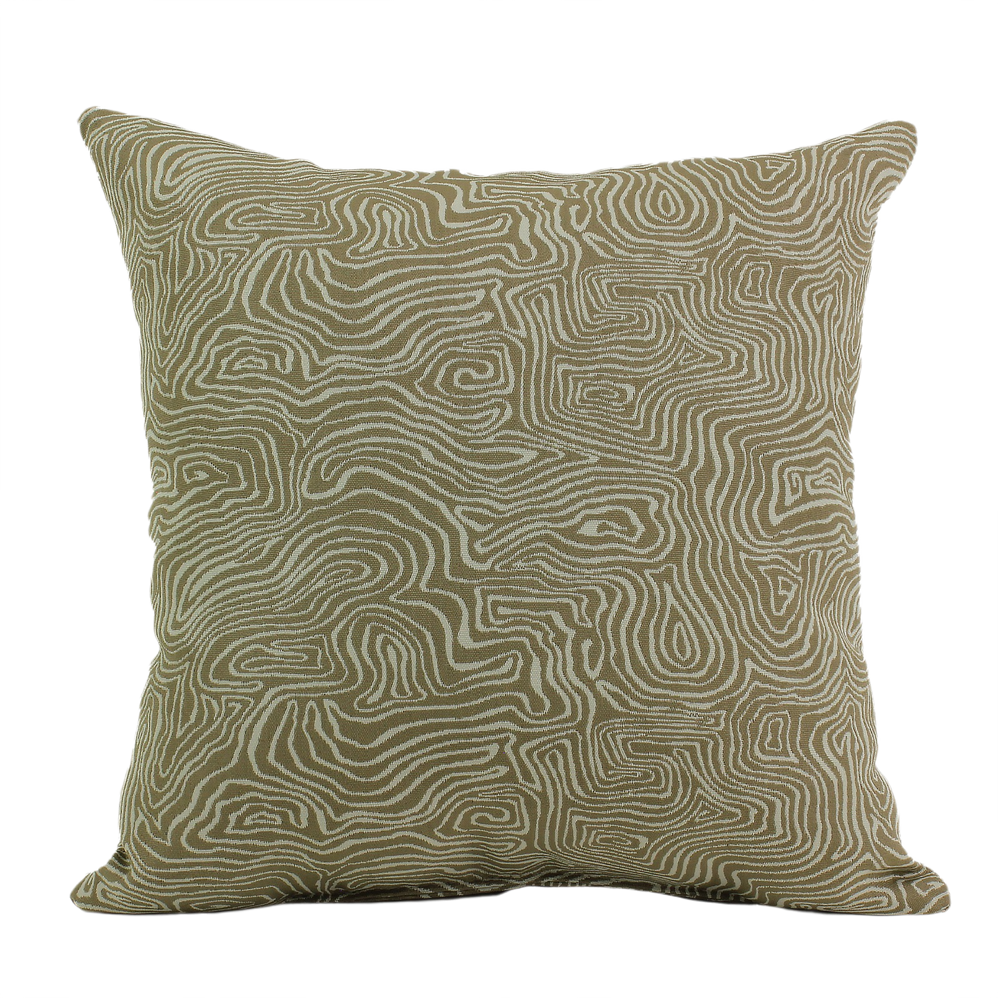 Square outdoor pillow with tan squiggle pattern for patio furniture and outdoor living collections under $50