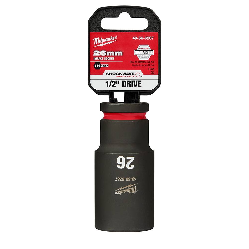26mm deep impact socket with 6-point design and 1/2 inch drive for heavy-duty tools and home improvement tasks